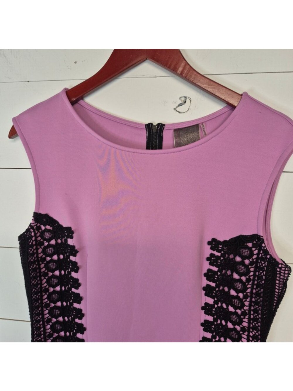 Moon Collection Women's Sleeveless Pink & Black Lace Panel Sheath Dress Size L - Picture 3 of 7